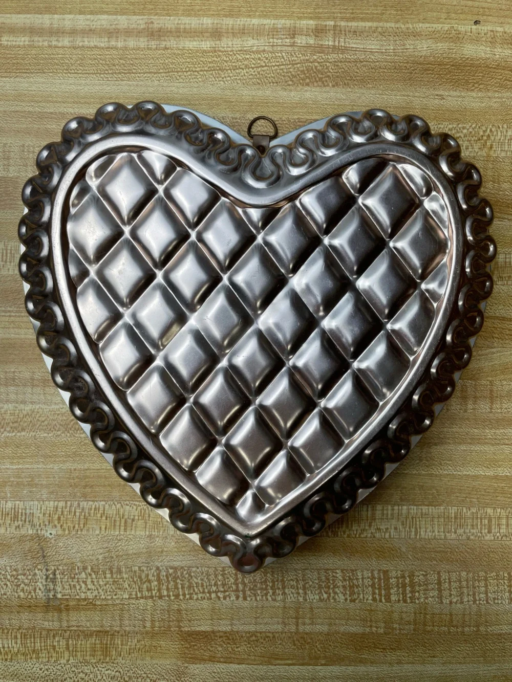 Vintage Copper Quilted Heart Cake Pan Dessert Mold